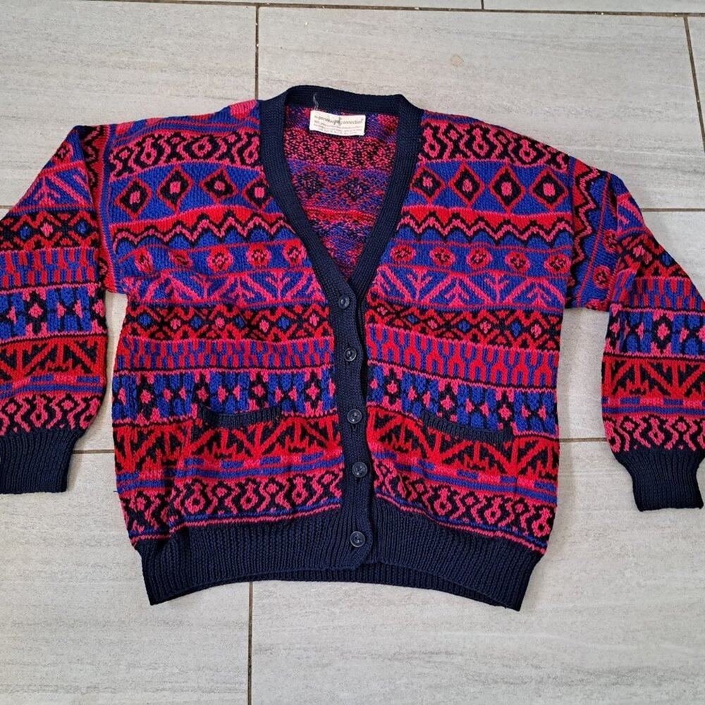 % Peruvian Connection Pima Cotton Intarsia Aztec Tribal Heavy Knit Sweater
